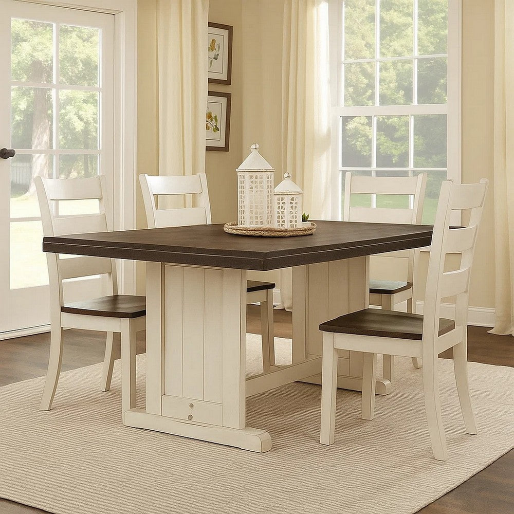 Orso Dining Table, 60 Inch Rectangular Plank Top, Off White and Brown