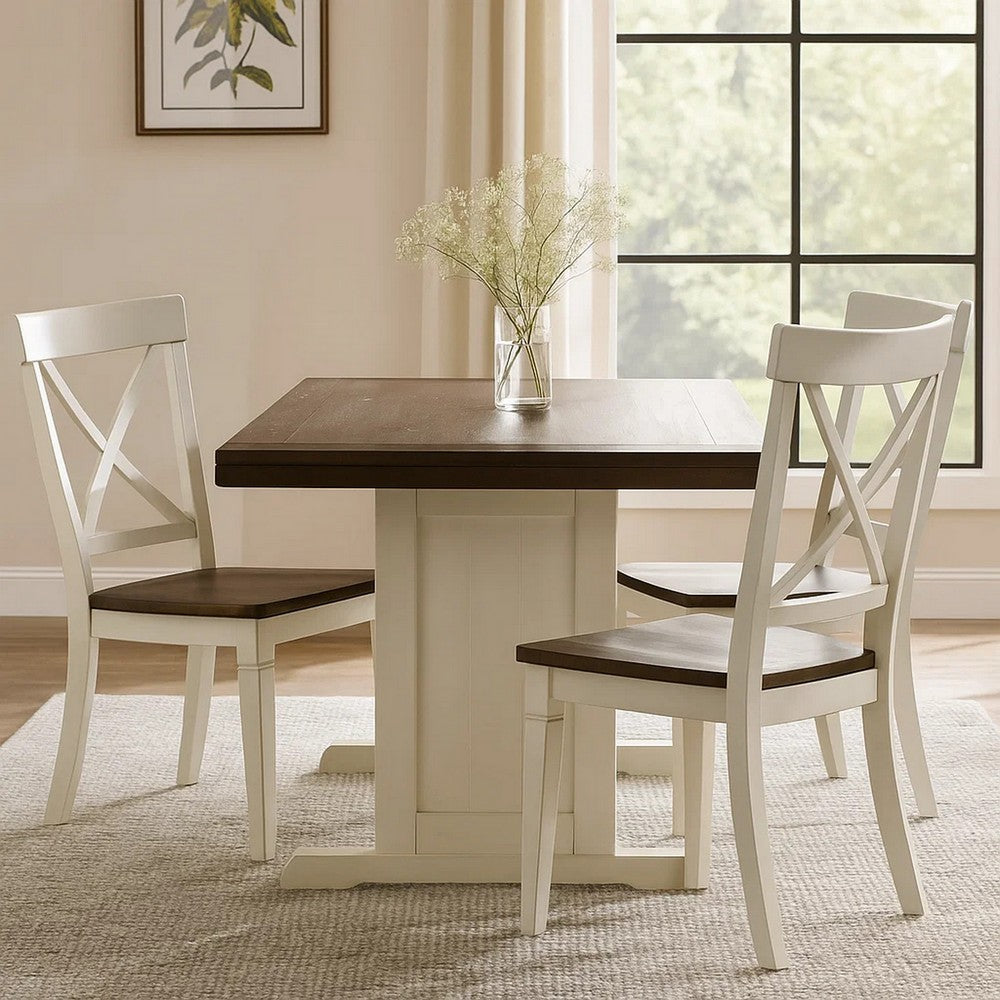 Orso Dining Table, 60 Inch Rectangular Plank Top, Off White and Brown