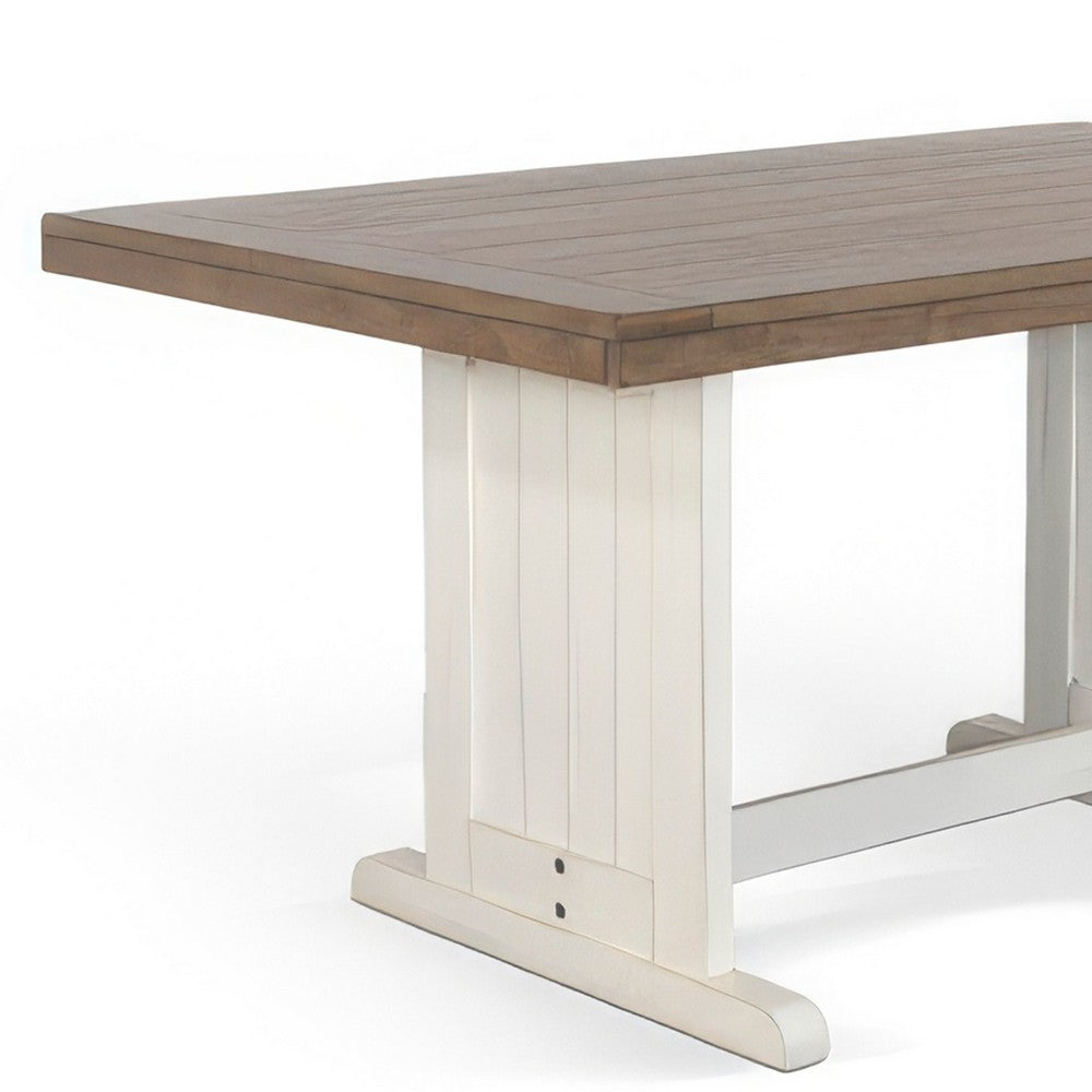 Dean Dining Table, 60 Inch Rectangular Plank Top, Off White and Brown