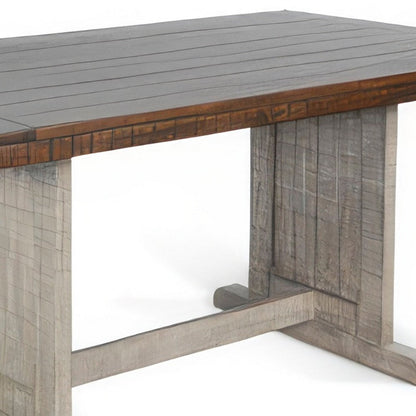 Camie Dining Table, 60 Inch Rectangular Plank Top, Dark Brown n Gray