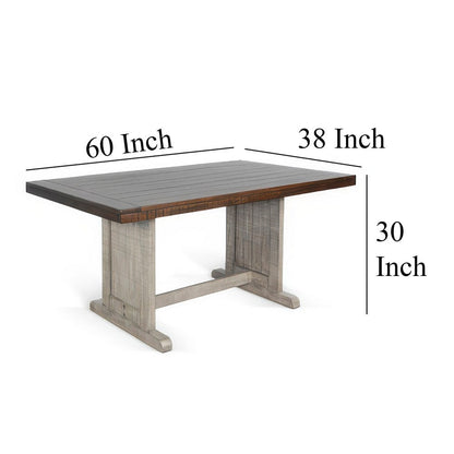 Camie Dining Table, 60 Inch Rectangular Plank Top, Dark Brown n Gray