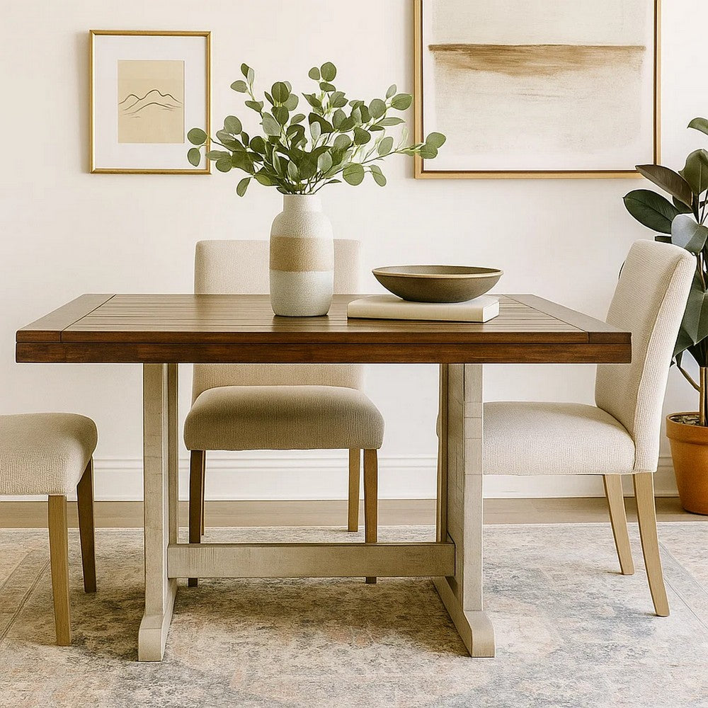 Camie Dining Table, 60 Inch Rectangular Plank Top, Dark Brown n Gray