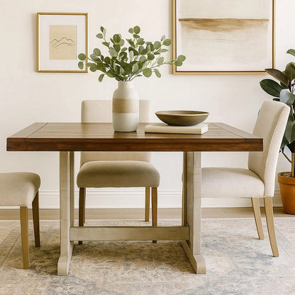 Camie Dining Table, 60 Inch Rectangular Plank Top, Dark Brown n Gray
