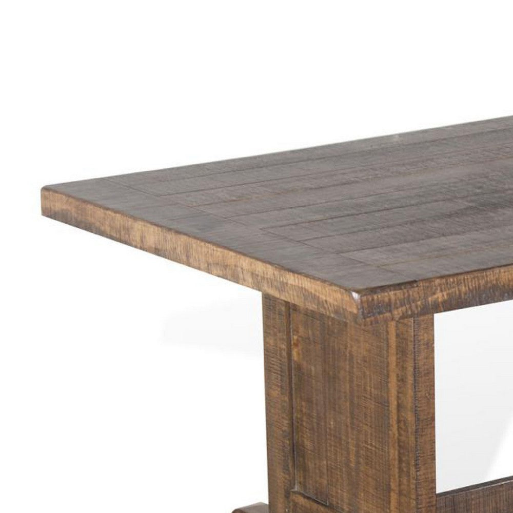 Camie Dining Table, 60 Inch Rectangular Plank Top, Brown Mahogany Wood