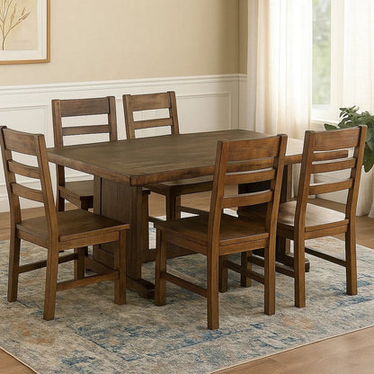 Camie Dining Table, 60 Inch Rectangular Plank Top, Brown Mahogany Wood