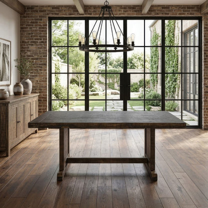 Camie Dining Table, 60 Inch Rectangular Plank Top, Brown Mahogany Wood