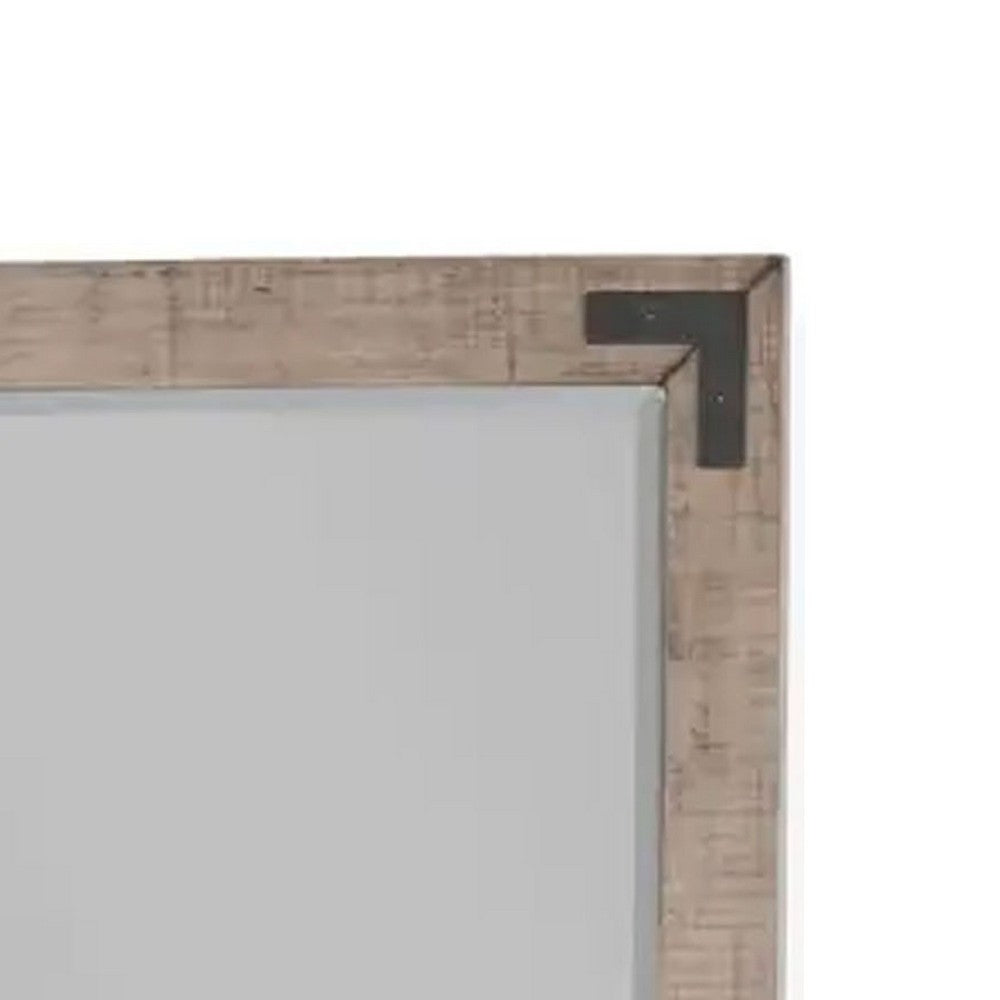 Desy Vanity Dresser Mirror, 40x41 Light Sand Brown Mahogany Wood Frame