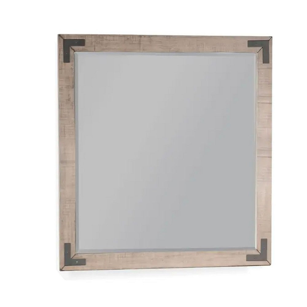 Desy Vanity Dresser Mirror, 40x41 Light Sand Brown Mahogany Wood Frame