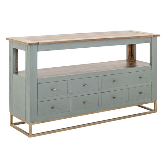 Timmy Sofa Table, 8 Drawers, 1 Shelf, Sage Green Pine Wood, 55 Inch