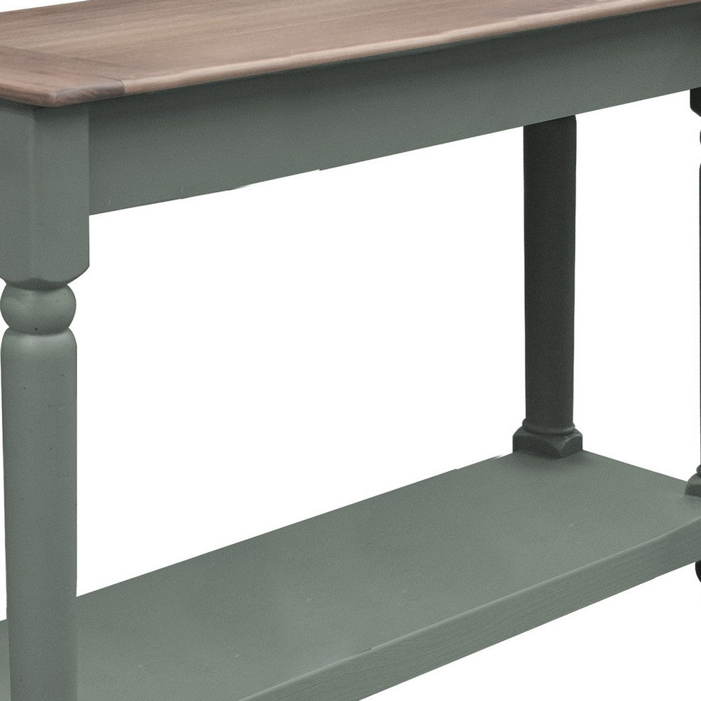 Ify Sofa Console Table, Shelf, Apple Green, Brown Melina Wood, 49 Inch