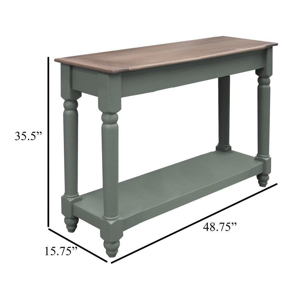 Ify Sofa Console Table, Shelf, Apple Green, Brown Melina Wood, 49 Inch