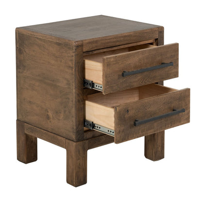Terry Nightstand with 2 Drawers, Walnut Brown Mango and Melina 24 Inch