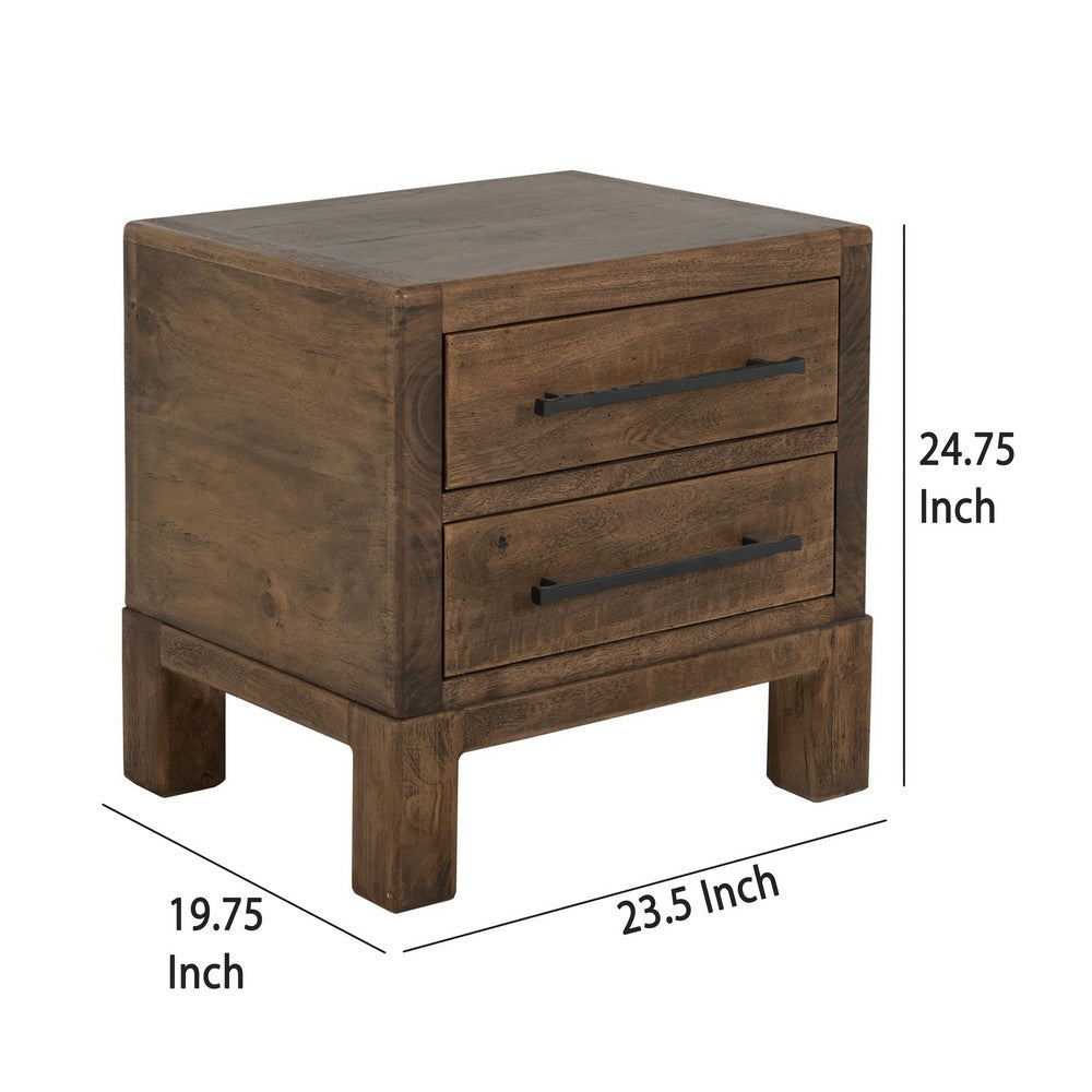 Terry Nightstand with 2 Drawers, Walnut Brown Mango and Melina 24 Inch