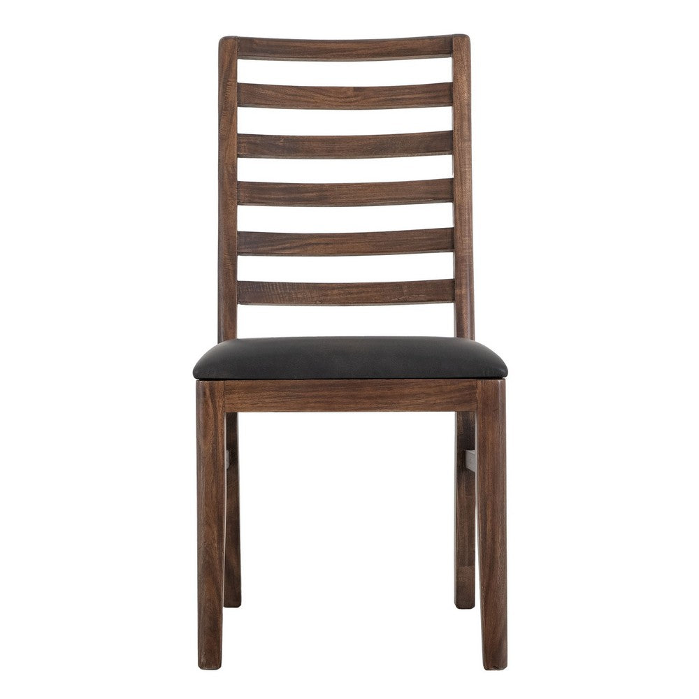 Ally Dining Chair Set of 2, Ladderback, Melina Wood, Brown Polyester