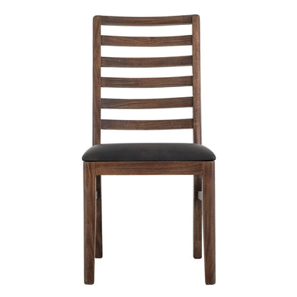 Ally Dining Chair Set of 2, Ladderback, Melina Wood, Brown Polyester