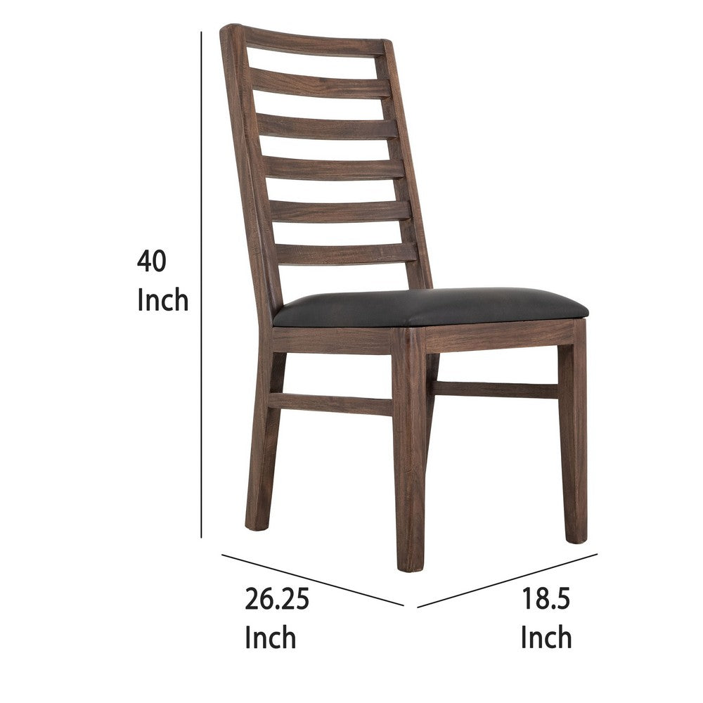 Ally Dining Chair Set of 2, Ladderback, Melina Wood, Brown Polyester