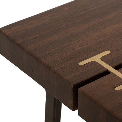 Ally Cocktail Coffee Table, Gold Metal, Walnut Brown Parota 47 Inch