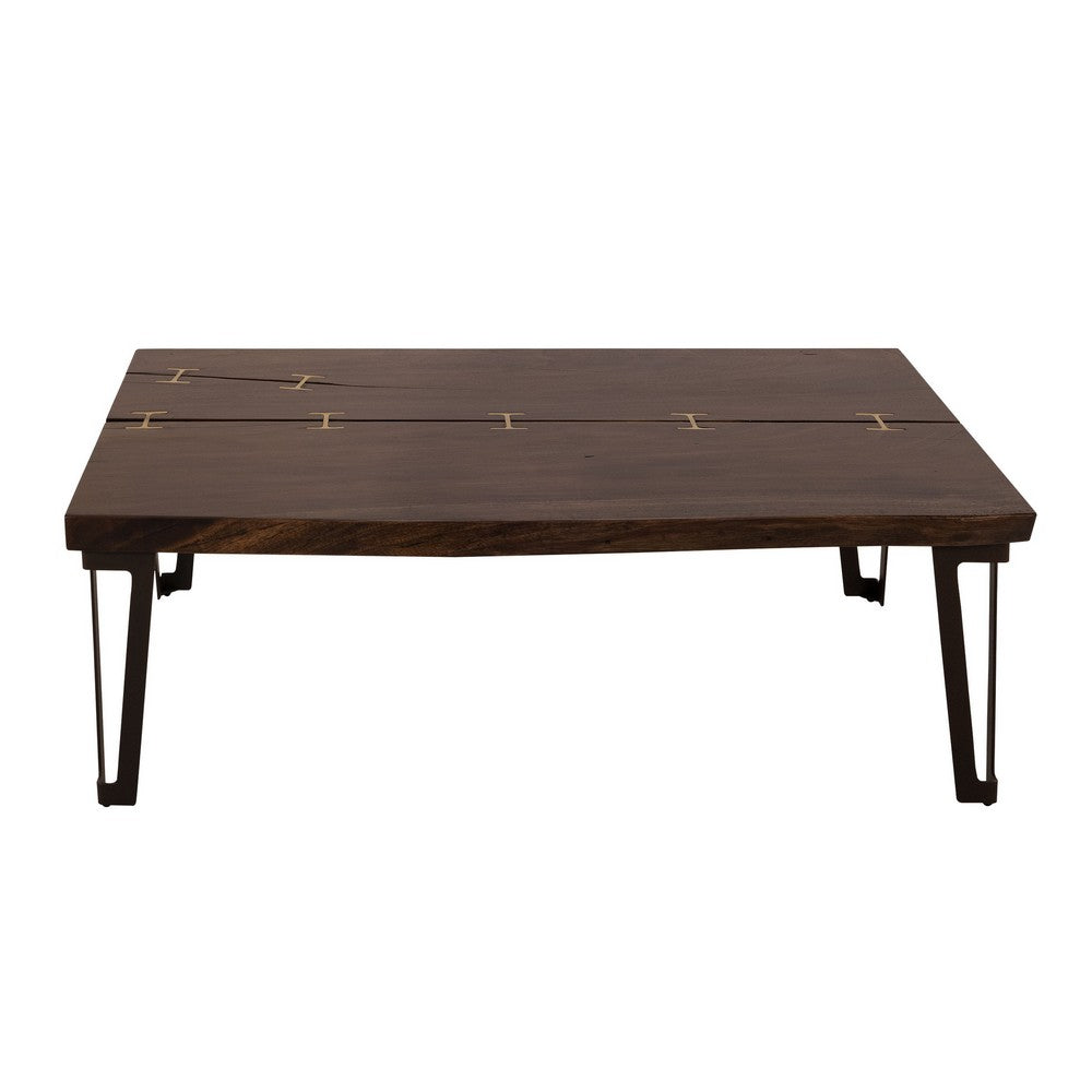 Ally XL Cocktail Coffee Table, Gold Metal Inlays, Brown Parota 55 Inch
