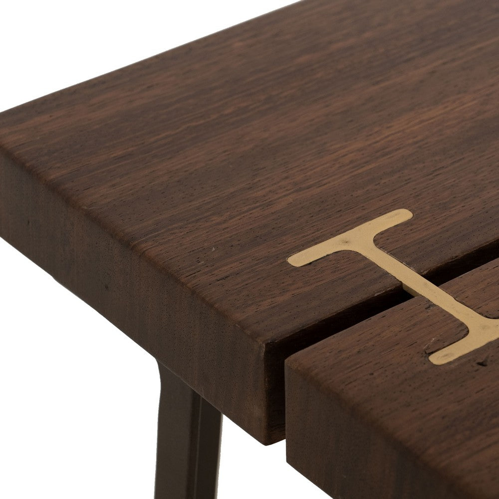 Ally XL Cocktail Coffee Table, Gold Metal Inlays, Brown Parota 55 Inch