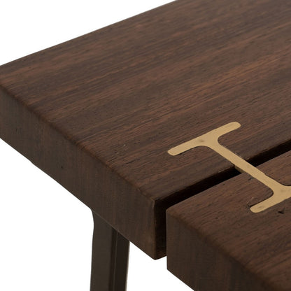 Ally XL Cocktail Coffee Table, Gold Metal Inlays, Brown Parota 55 Inch