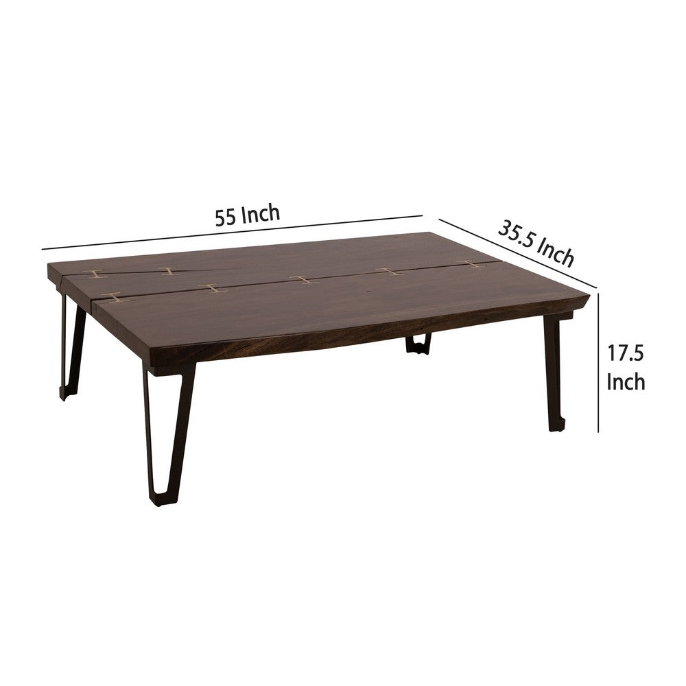 Ally XL Cocktail Coffee Table, Gold Metal Inlays, Brown Parota 55 Inch