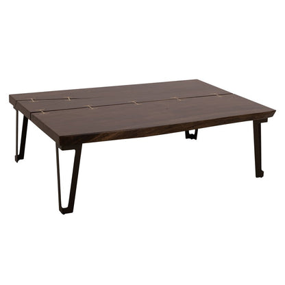 Ally XL Cocktail Coffee Table, Gold Metal Inlays, Brown Parota 55 Inch