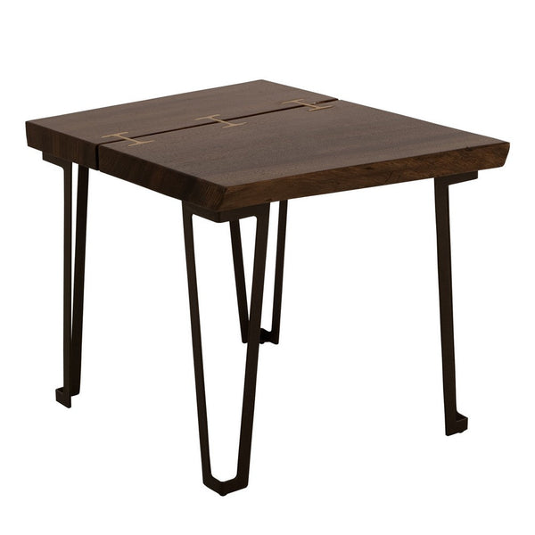 Ally Side End Table, Gold Metal Inlays, Walnut Brown Parota 24 Inch