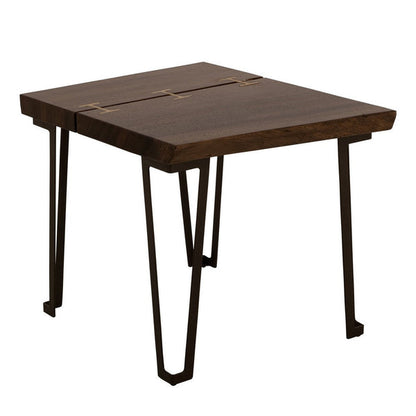 Ally Side End Table, Gold Metal Inlays, Walnut Brown Parota 24 Inch