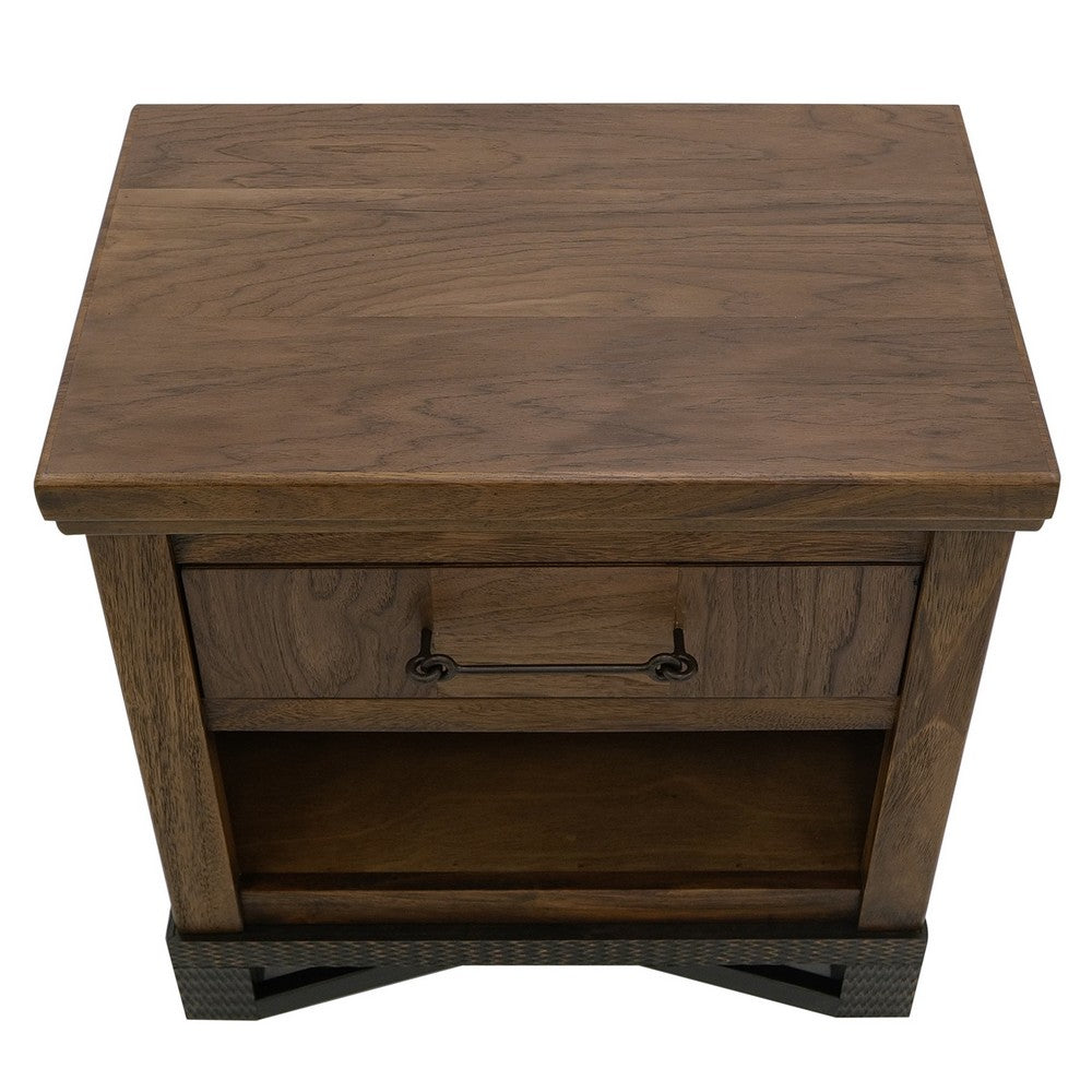 Ally Nightstand, 1 Drawer and Bottom Shelf, Walnut Brown Parota Wood