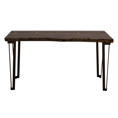 Ally Sofa Console Table, Gold Metal Inlays, Brown Parota Wood, 55 Inch