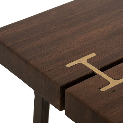 Ally Sofa Console Table, Gold Metal Inlays, Brown Parota Wood, 55 Inch