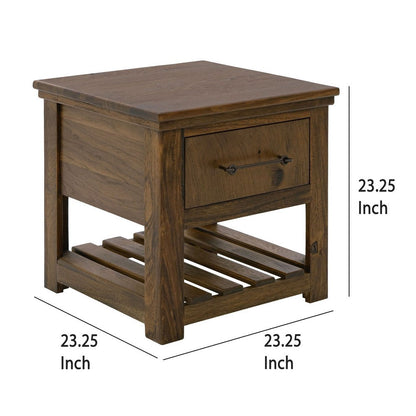 Ally Chairside Table, 1 Drawer, 1 Shelf, Brown Parota Wood, 15 Inch