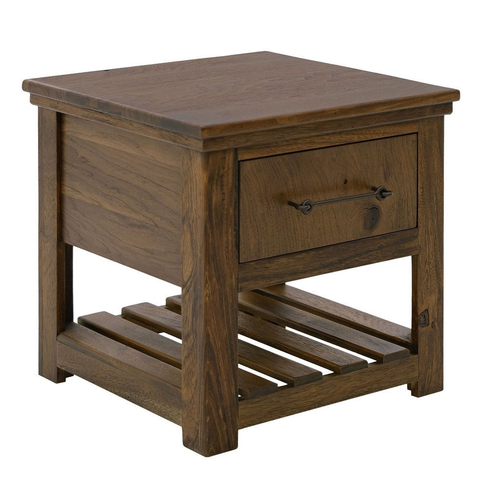 Ally Side End Table, Gold Metal Inlays, Walnut Brown Parota 24 Inch