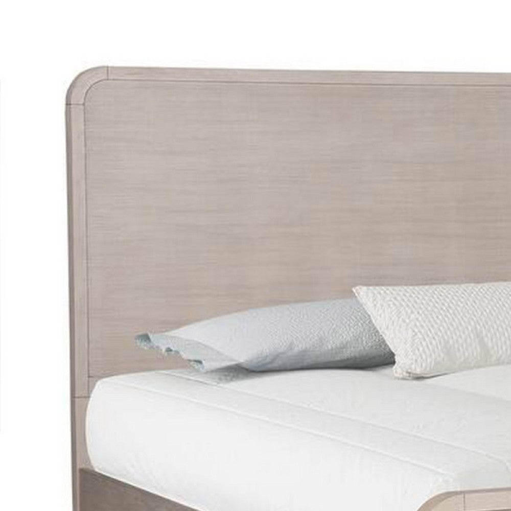 Giva Queen Bed, Rounded Edges, Natural Oak Beige, Solid Rubberwood