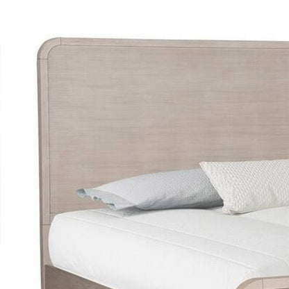 Giva Queen Bed, Rounded Edges, Natural Oak Beige, Solid Rubberwood
