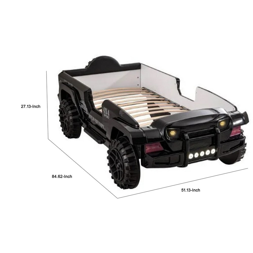Randy SUV Twin Bed with Lights, Sound Effects, Black Faux Leather