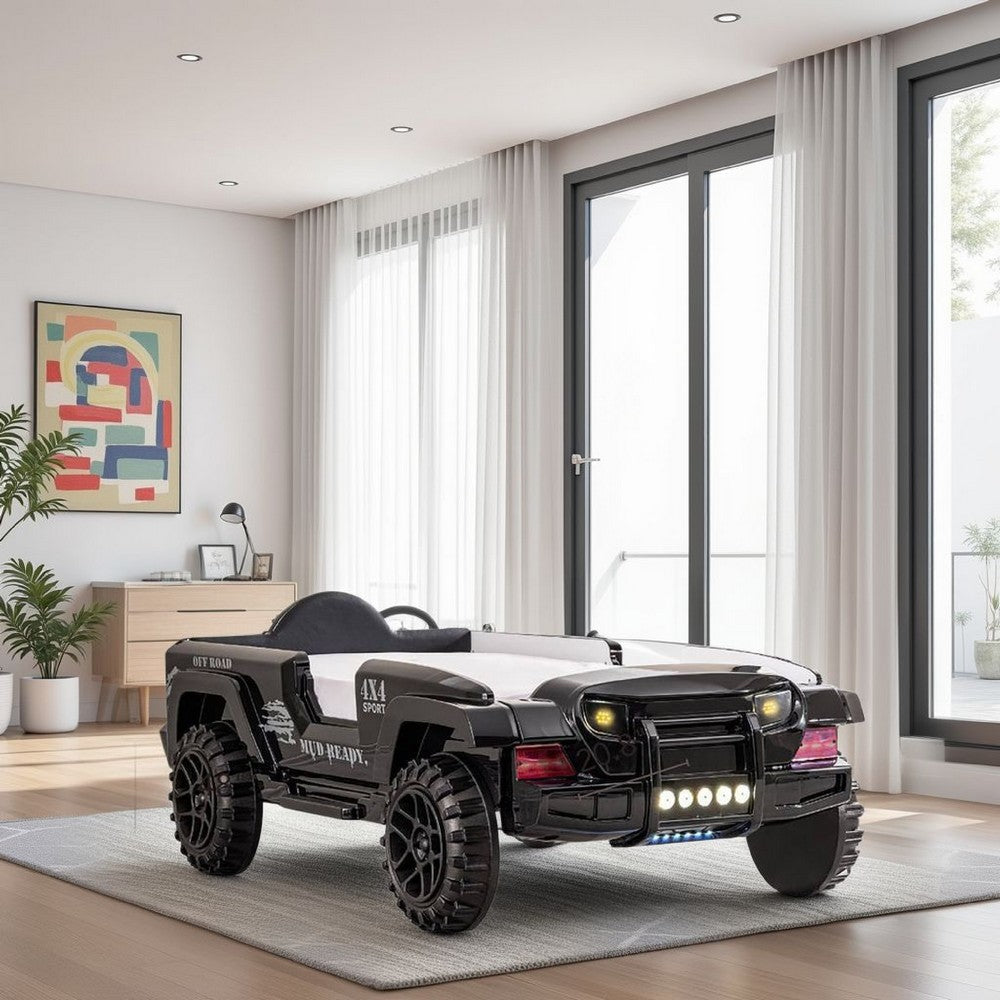 Randy SUV Twin Bed with Lights, Sound Effects, Black Faux Leather