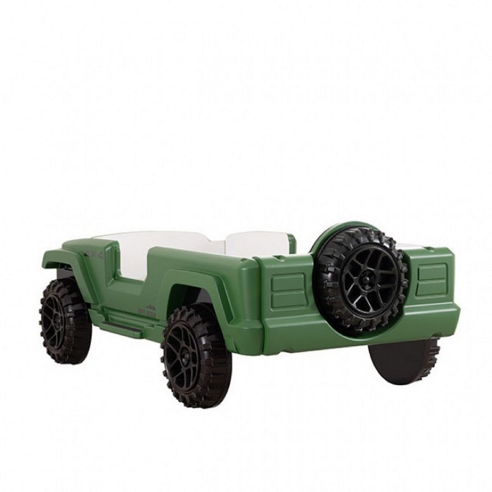 Randy SUV Twin Bed with Lights and Sound Effects, Green Faux Leather