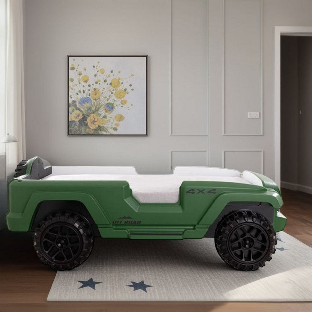 Randy SUV Bed with Lights and Sound Effects, Faux Leather – Green
