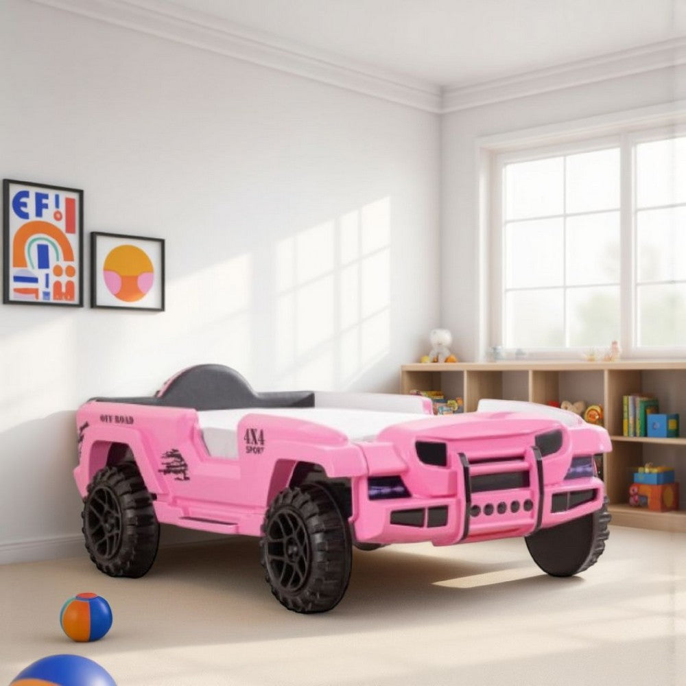 Randy SUV Twin Bed with Lights and Sound Effects, Pink Faux Leather