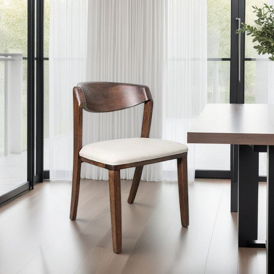 Viki Dining Side Chair Set of 2, Ivory Fabric Seat, Brown Solid Wood