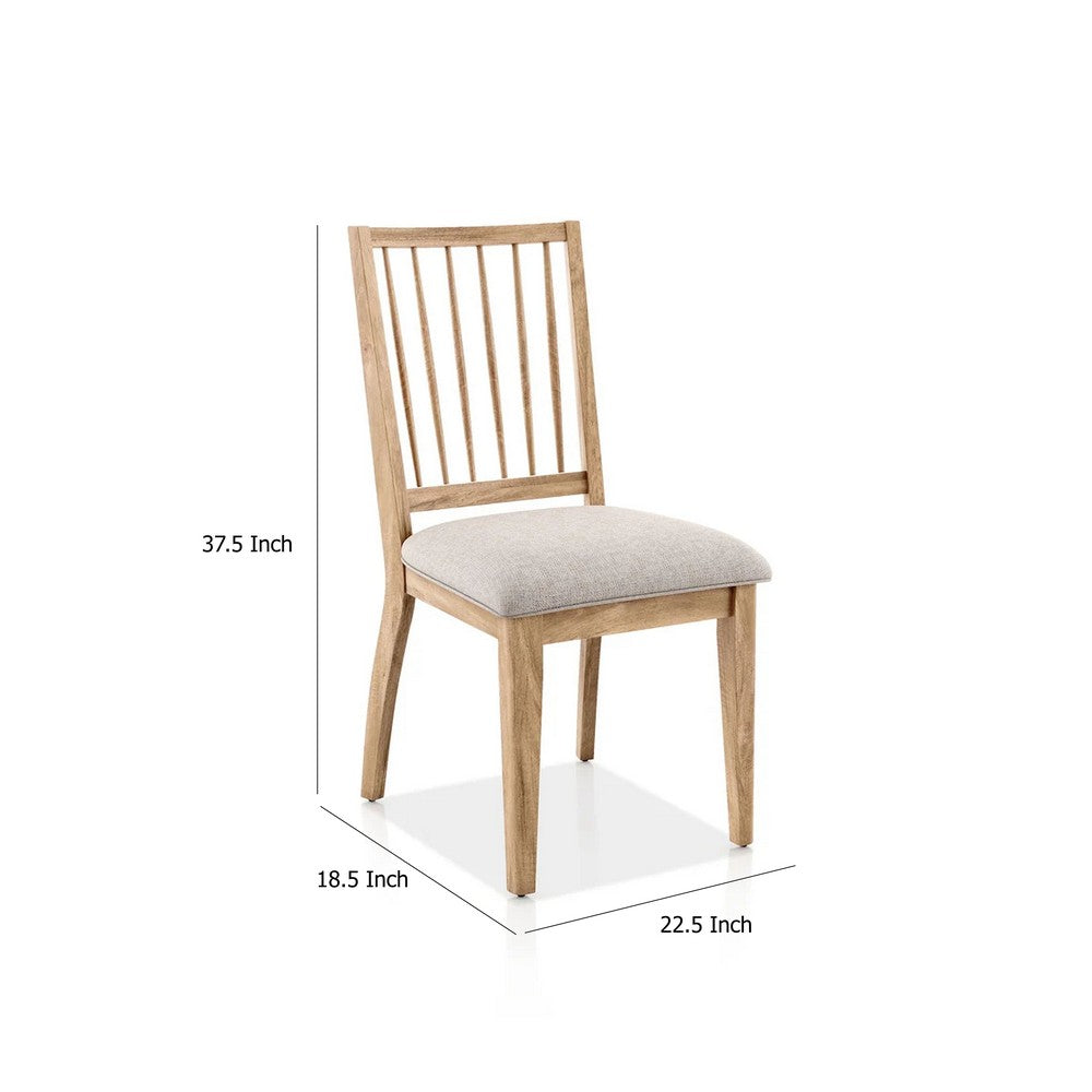 Lucas Dining Side Chair Set of 2, Slatted Back, Natural Brown Wood