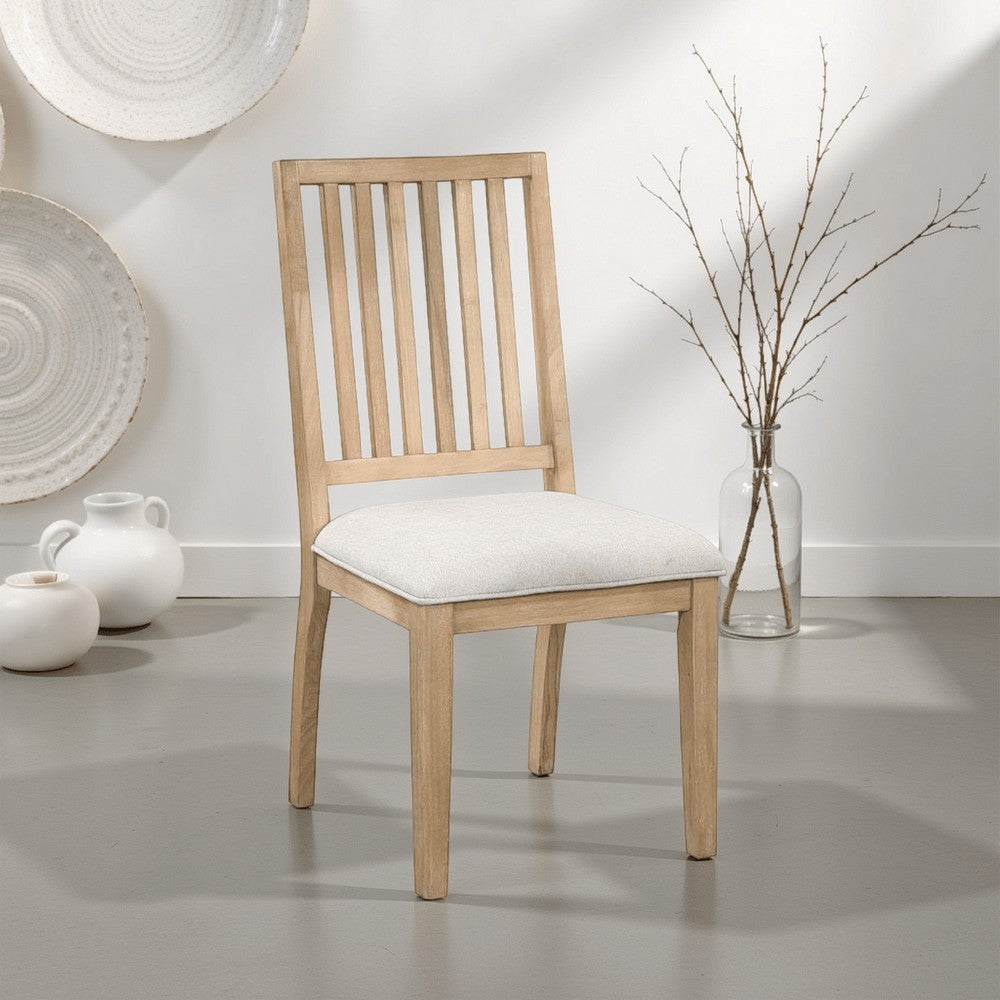 Lucas Dining Side Chair Set of 2, Slatted Back, Natural Brown Wood