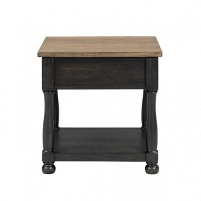 Ginie End Table, 1 Drawer, Black Brown Solid Rubberwood, 24 Inch
