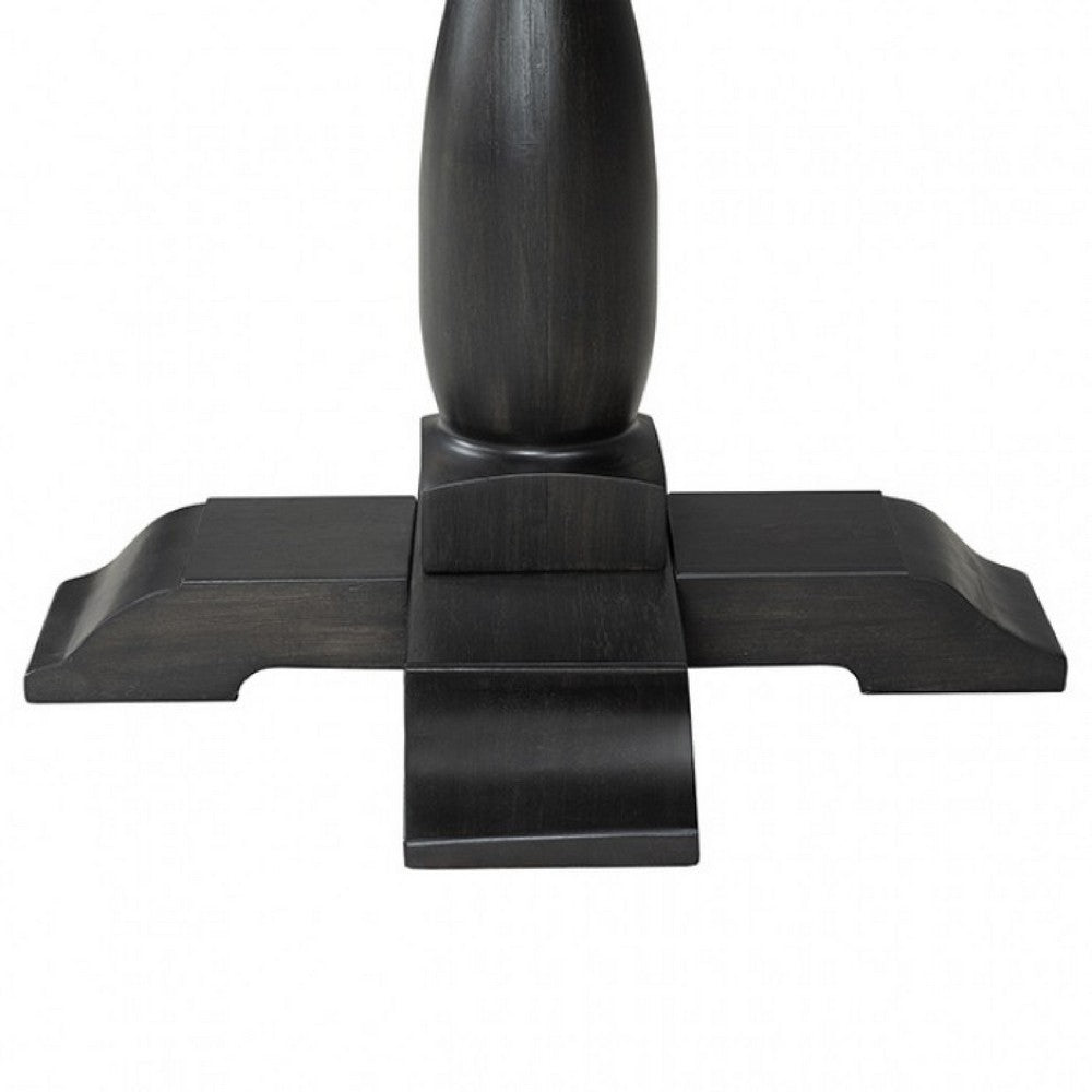 Ginie Round End Table, Rustic Black Brown Solid Rubberwood, 24 Inch