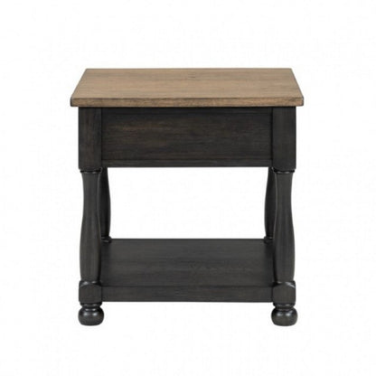 Ginie Chairside End Table, 1 Drawer, Black Brown Solid Wood, 24 Inch