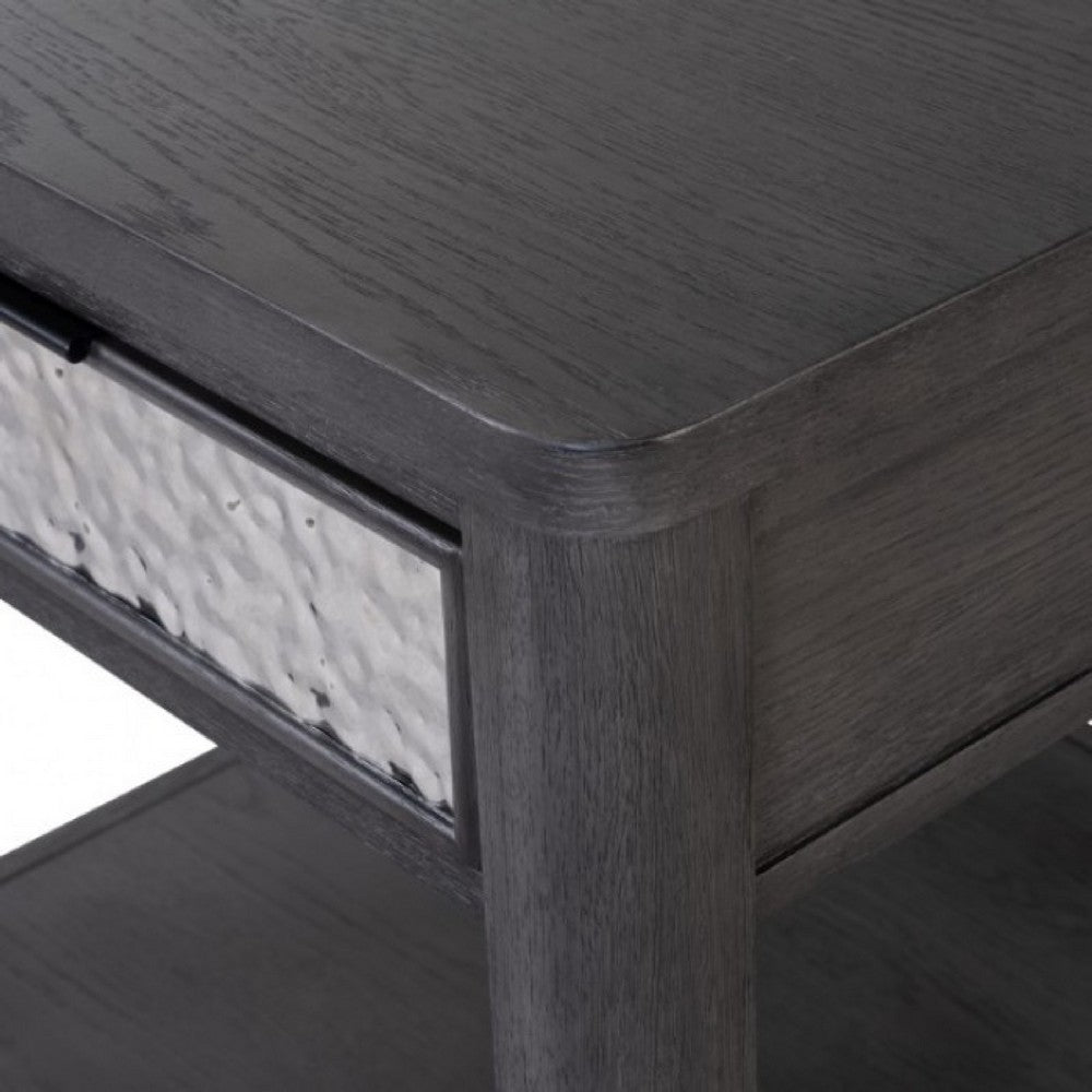 Zoko Side End Table, 1 Drawer, 1 Shelf, Ash Gray Rubberwood, 24 Inch