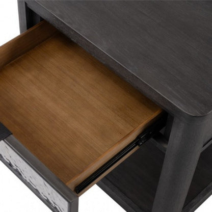 Zoko Side End Table, 1 Drawer, 1 Shelf, Ash Gray Rubberwood, 24 Inch