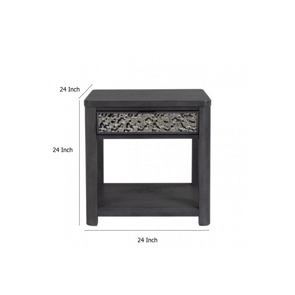 Zoko Side End Table, 1 Drawer, 1 Shelf, Ash Gray Rubberwood, 24 Inch