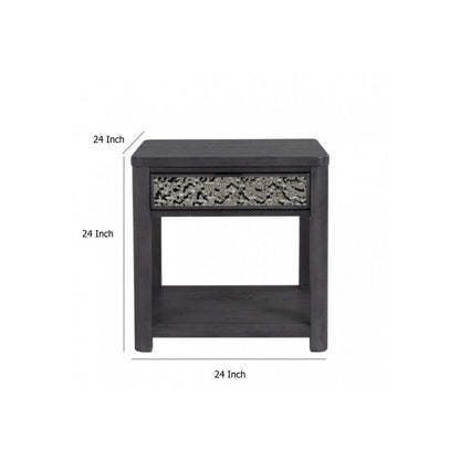 Zoko Side End Table, 1 Drawer, 1 Shelf, Ash Gray Rubberwood, 24 Inch